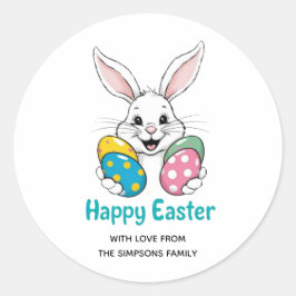 Adesivo Redondo Stylish bunny eggs Floral Happy Easter Sticker