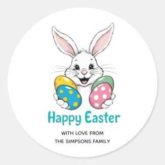 Adesivo Redondo Stylish bunny eggs Floral Happy Easter Sticker
