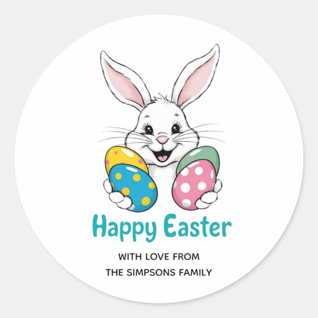 Adesivo Redondo Stylish bunny eggs Floral Happy Easter Sticker (Frente)