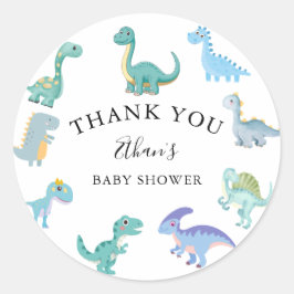 Adesivo Redondo Stylish Dinosaur Baby Shower White
