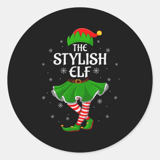 Adesivo Redondo Stylish Elf Christmas Family Girls Women Elf Squad (Frente)