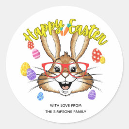 Adesivo Redondo Stylish funny bunny colorful Floral Happy Easter