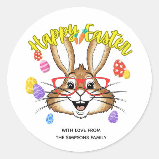 Adesivo Redondo Stylish funny bunny colorful Floral Happy Easter