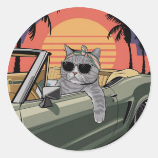 Adesivo Redondo Stylish Sunset Cat