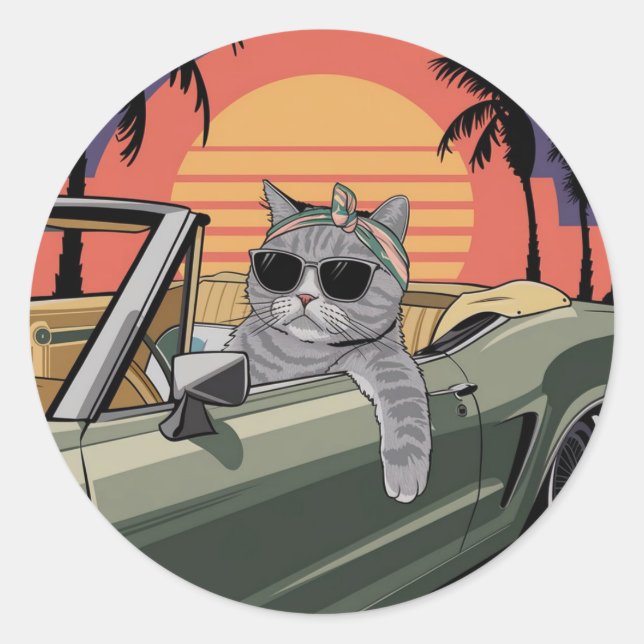 Adesivo Redondo Stylish Sunset Cat (Frente)