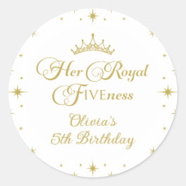 Adesivo Redondo Sua Alteza Real Quinto Aniversário Princesa Dourad