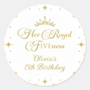 Adesivo Redondo Sua Alteza Real Quinto Aniversário Princesa Dourad