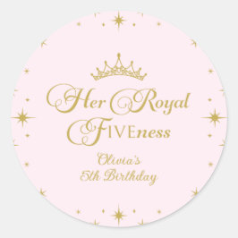 Adesivo Redondo Sua Alteza Real Quinto Aniversário Princesa Dourad
