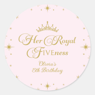 Adesivo Redondo Sua Alteza Real Quinto Aniversário Princesa Dourad