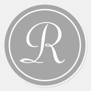 Adesivo Redondo Sua carta, Monograma R, Cinza inicial