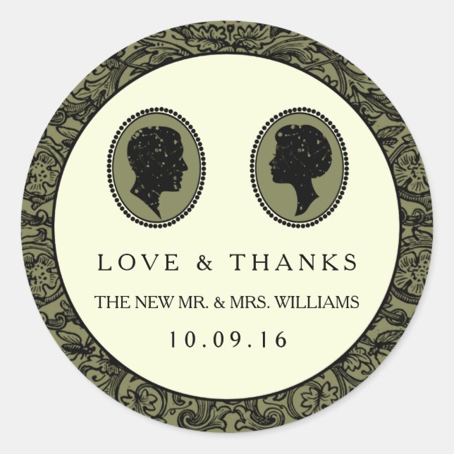 Adesivo Redondo Sua Coleção de Casamentos de Arte Deco Silhouette (Frente)