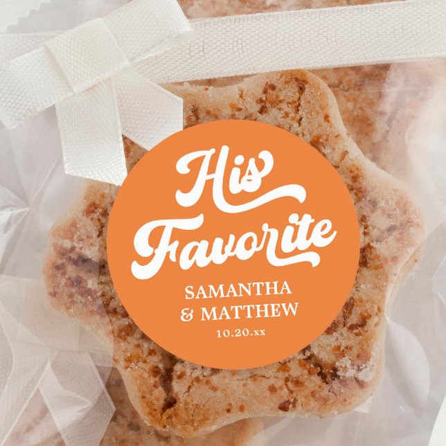 Adesivo Redondo Sua Favorita Laranja Boho Retro Favor de Casamento (Criador carregado)