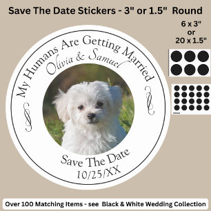 Adesivo Redondo Sua Foto de Pet, Salve a Data, Preto e Branco 