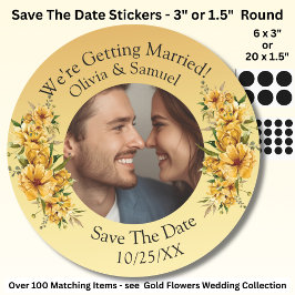 Adesivo Redondo Sua Foto & Nomes, Salve a Data, Amarelo Dourado