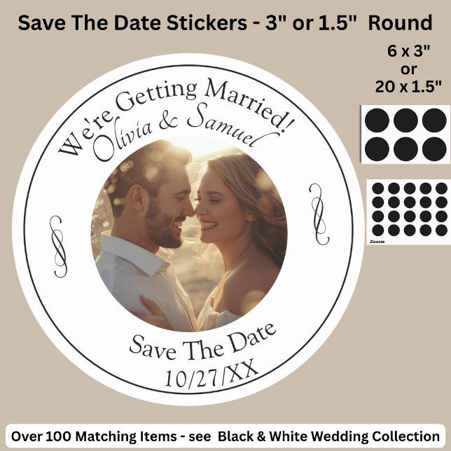 Adesivo Redondo Sua Foto, Salve a Data, Infinito Preto e Branco (Criador carregado)