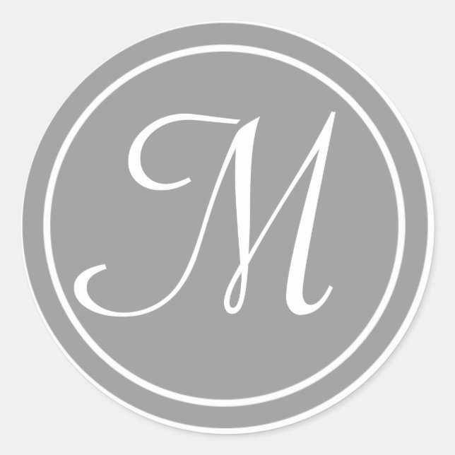 Adesivo Redondo Sua letra, Monograma M, Cinza inicial (Frente)