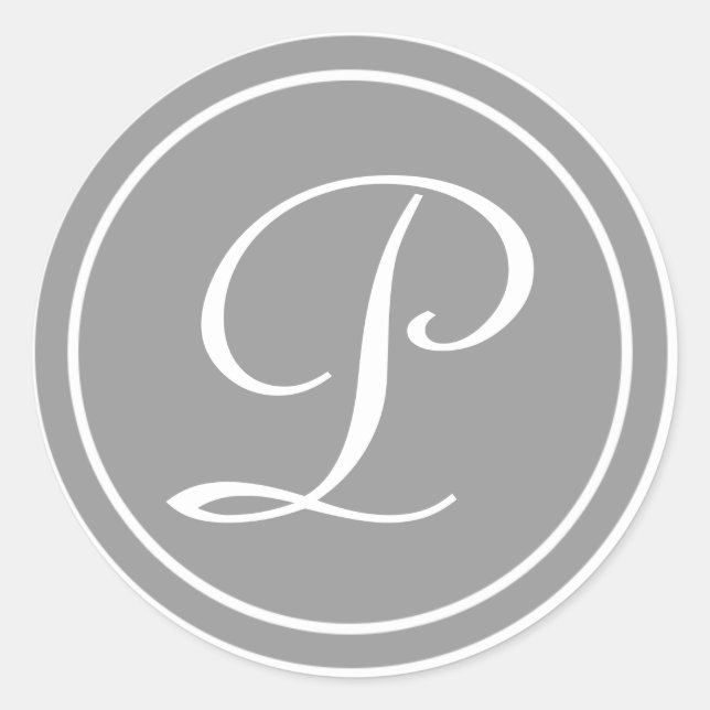 Adesivo Redondo Sua letra, Monograma P, Cinza inicial (Frente)