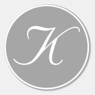 Adesivo Redondo Sua letra, monograma personalizado, Cinza inicial 