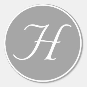 Adesivo Redondo Sua Letra, Monograma Personalizado H Cinza Inicial