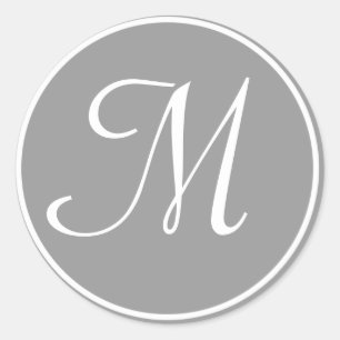 Adesivo Redondo Sua Letra, Monograma Personalizado M Cinza Inicial