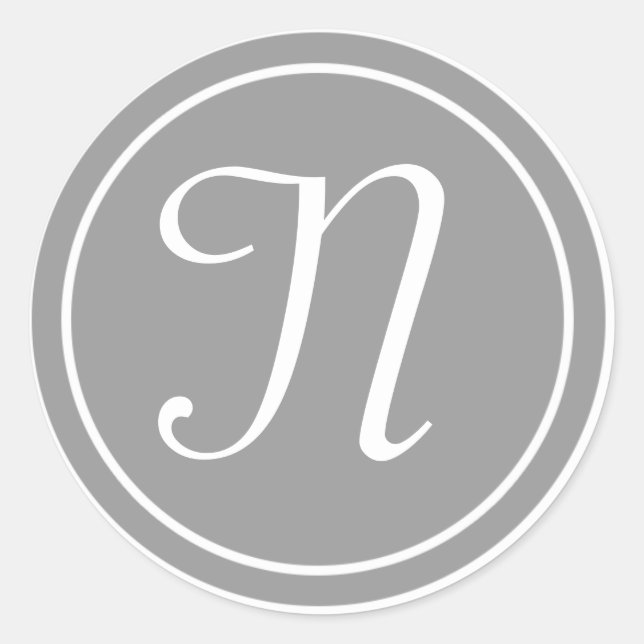Adesivo Redondo Sua Letra, Monograma Personalizado N Cinzas Inicia (Frente)