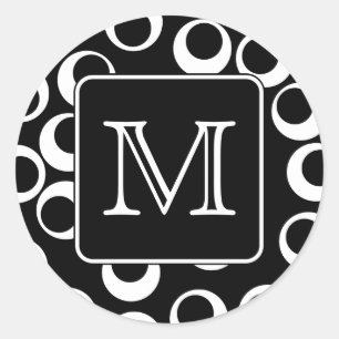 Adesivo Redondo Sua letra. Monograma preto e branco. Teste padrão