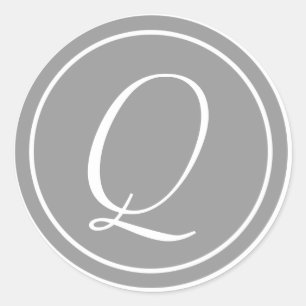 Adesivo Redondo Sua letra, Monograma Q, Cinza inicial