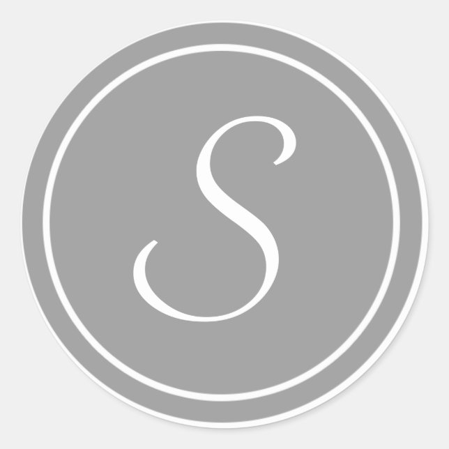 Adesivo Redondo Sua letra, Monograma S, Cinza inicial (Frente)