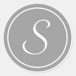 Adesivo Redondo Sua letra, Monograma S, Cinza inicial