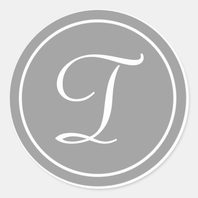 Adesivo Redondo Sua letra, Monograma T, Cinza inicial (Frente)