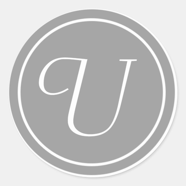 Adesivo Redondo Sua letra, Monograma U, Cinza inicial (Frente)