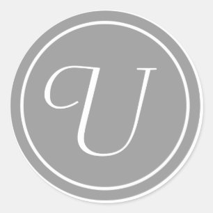 Adesivo Redondo Sua letra, Monograma U, Cinza inicial
