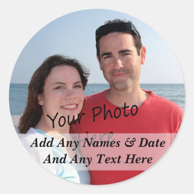 Adesivo Redondo Sua Própria Fotografia E Autocolantes De Texto Per (Frente)