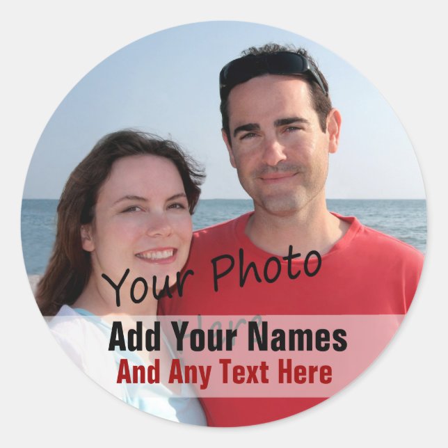 Adesivo Redondo Sua Própria Fotografia E Autocolantes De Texto Per (Frente)