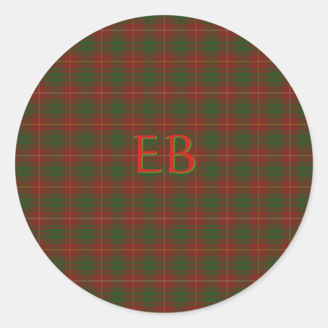 Adesivo Redondo Suas iniciais em Bruce Clan Tartan (Frente)