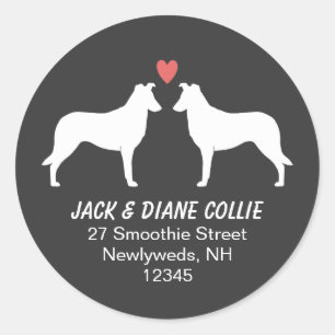 Adesivo Redondo Suave Collie Silhouettes Endereço de Devolução