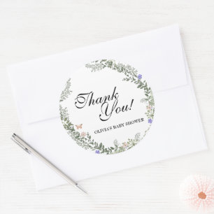 Adesivo Redondo Suave Verde Boho Neutro Floral Agradecimento