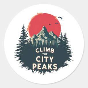 Adesivo Redondo Suba Os Picos Da Cidade - Aventuras De Montanheira