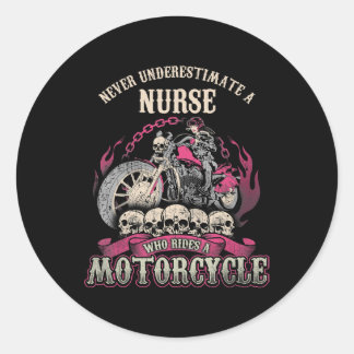 Adesivo Redondo Subestime Enfermeira Que Dirige O Motorcycle Biker