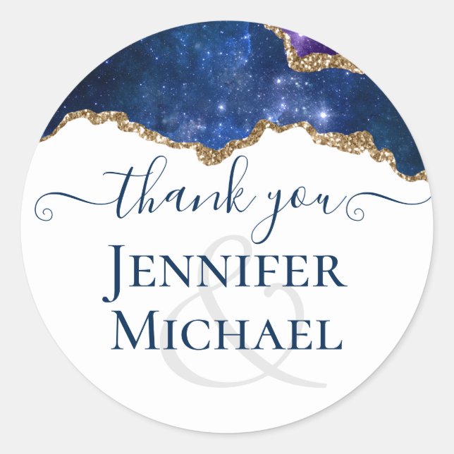 Adesivo Redondo Sublime Agate Blue Dourado WEDDING SUITE (Frente)