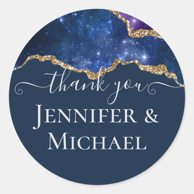 Adesivo Redondo Sublime Agate Blue Dourado WEDDING SUITE (Frente)