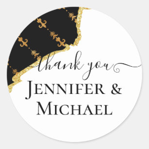 Adesivo Redondo Sublime Ouro Preto Flor de Lis Casamento