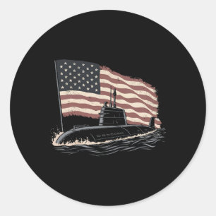 Adesivo Redondo Submarino Bandeira EUA Veterano 4 De Julho