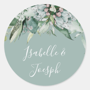 Adesivo Redondo Succulent Greenery Selos De Envelope Sage Weddin