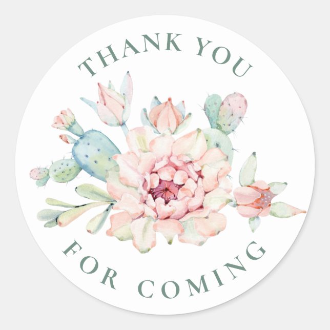 Adesivo Redondo Succulent Thank You | Floral Cactus Baby Shower (Frente)