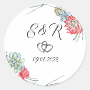 Adesivo Redondo Succultos Vermelhos Desertados Por Aquarelas