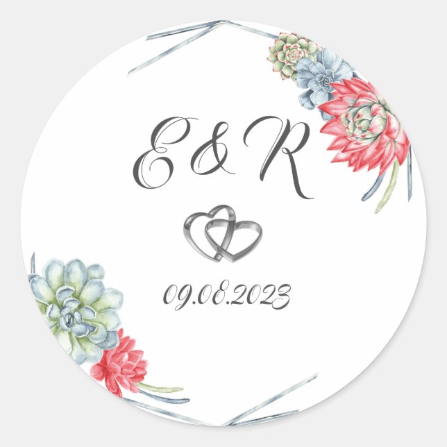 Adesivo Redondo Succultos Vermelhos Desertados Por Aquarelas (Frente)