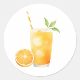 Adesivo Redondo Suco de Laranja Aquarela