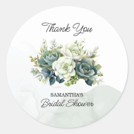 Adesivo Redondo Suculentas, rosas e verde Bridal Obrigado