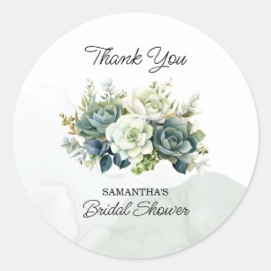 Adesivo Redondo Suculentas, rosas e verde Bridal Obrigado